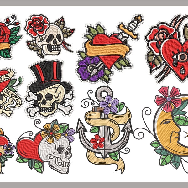 Vintage Tattoo Maschine Embroidery Design Bundle