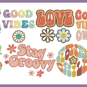 6 Retro-Inspired Hippie Machine Embroidery Design Collection: Boho Patterns for All Formats