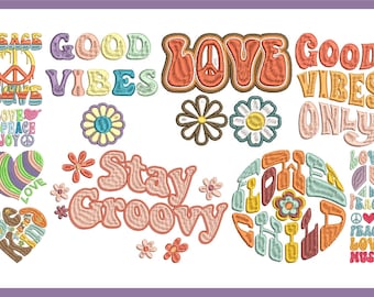 6 Retro-Inspired Hippie Machine Embroidery Design Collection: Boho Patterns for All Formats