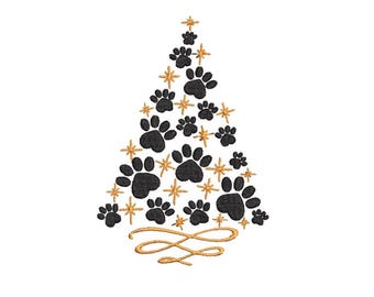 Holiday Pet Paw Christmas Tree Embroidery Design - Digital Download for Machine Stitching
