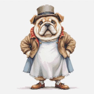 Schema punto croce per un cane paffuto con acquerello - Download digitale per l'arredamento della casa