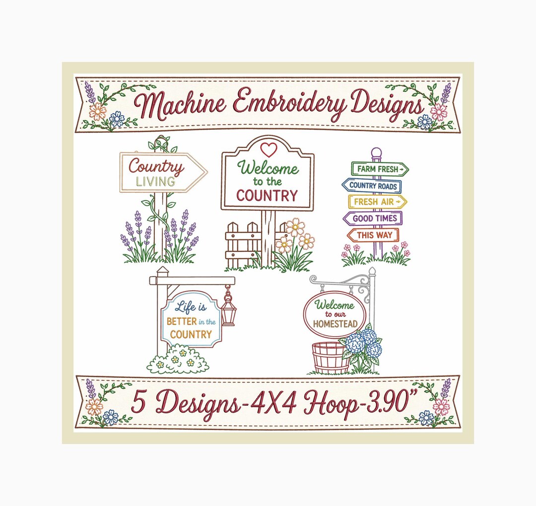 Country Signs-themed Machine Embroidery Design Collection for Crafters ...
