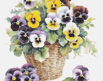Watercolor Flower Basket Design Cross Stitch Pattern Digital Download Home Decor
