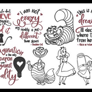 Alice im Wunderland Maschinenstickdatei Bundle: Zauberhafte Märchenfiguren & Zitate