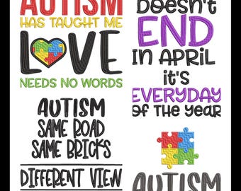 Broderimönster för autismmedvetenhet - Digital nedladdning för flera maskiner och format
