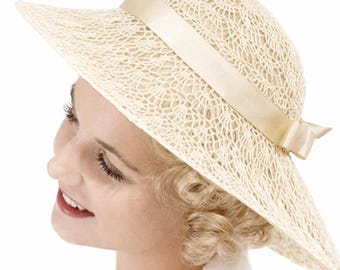 Vintage Crochet Lace Sun Hat Pattern PDF, Wide Brim Summer Hat, Elegant Ladies Hat, Cotton Crochet Hat, Retro Fashion Accessory