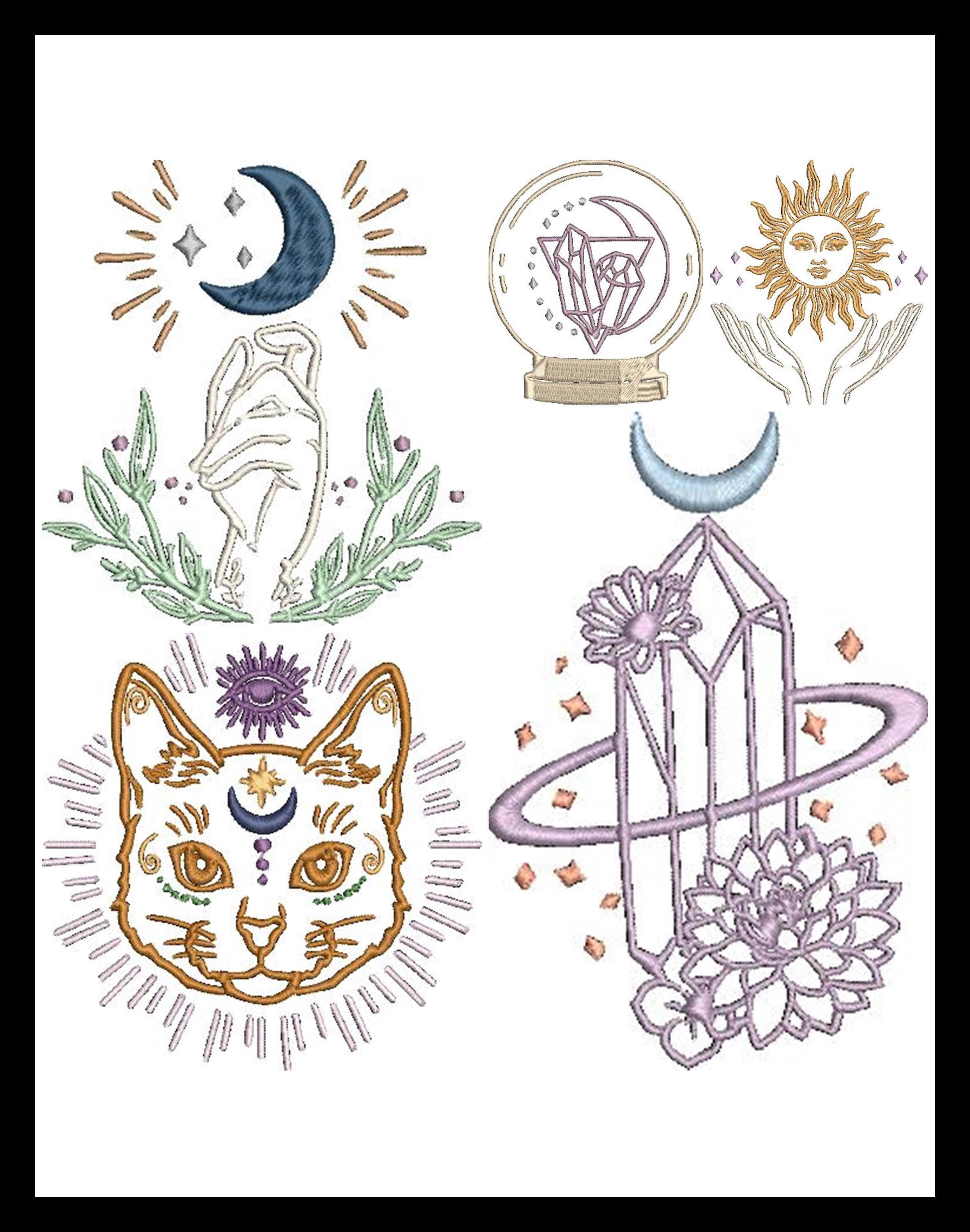 Enchanting Mystical Embroidery Designs: Digital Bundle for Machine Stitching - Various Formats