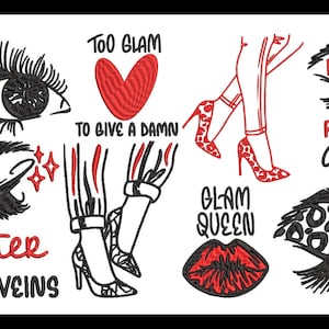 Makeup Embroidery Designs Bundle: Machine-Stitched Beauty Accessories Digital Download for Crafters