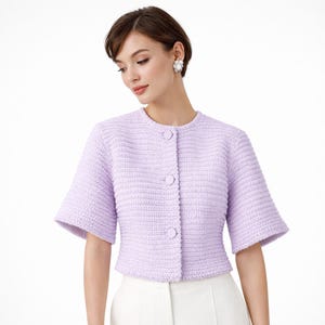 Vintage Loop Stitch Crochet Jacket Pattern – Textured Buttoned Cardigan (Sizes 10–16)