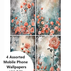 Sfondi per smartphone con rose acquerellate e fantasiose. Sfondi digitali floreali rilassanti per dispositivi mobili.