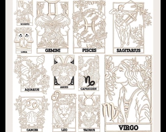 Zodiac Constellation Machine Embroidery Design Bundle: 12 Astrological Signs for Horoscope Enthusiasts