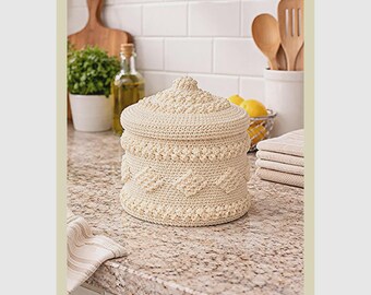 Vintage Crochet Coffee Can Cover Pattern PDF, Crochet Kitchen Canister Set, Decorative Storage Cover, Crochet Jar Cover with Lid
