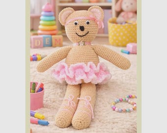 Ballerina Bear Crochet Pattern PDF, Stuffed Teddy Bear Doll, Crochet Ballet Bear, Amigurumi Bear Toy, Nursery Decor Pattern