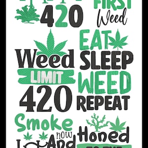 Paquete de 420 patrones digitales de bordado de cannabis para coser a máquina y manualidades con marihuana.