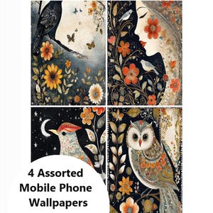 Sfondi per smartphone con motivi folkloristici e fantasiosi, sfondi digitali floreali rilassanti per dispositivi mobili
