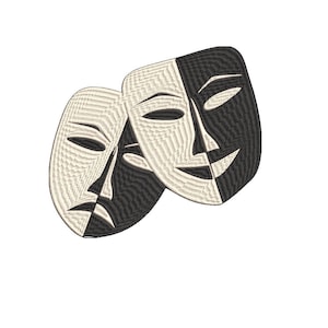 Puede incluir: Dos máscaras teatrales, una sonriente y otra frunciendo el ceño, una al lado de la otra. Las máscaras son blancas y negras, la máscara sonriente a la derecha y la máscara frunciendo el ceño a la izquierda.