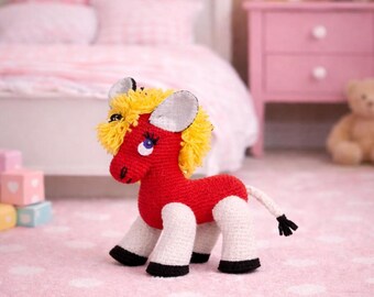 Vintage Crochet Horse Toy Pattern PDF, Stuffed Crochet Horse, Amigurumi Pony Pattern, Crochet Animal Toy, Retro Crochet Nursery Decor