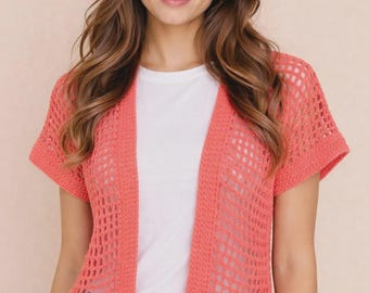 Crochet Mesh Cardigan Pattern PDF, Easy Summer Cardigan, Lightweight Crochet Sweater, Women's Crochet Jacket, Sizes XS to 5XL