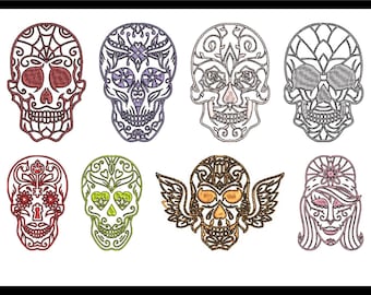 Day of the Dead Sugar Skull Embroidery Designs: Digital Files for Machine Stitching