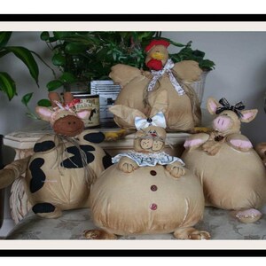 Patrón de costura Primitive Farm Buddies: Vaca, cerdo, gallina y conejo de trasero grande (PDF)