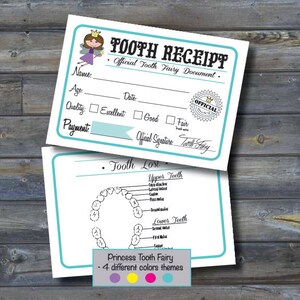 Tooth Fairy Receipt ~ With 4 different color themes, Tooth Fairy Certificate, Tooth Fairy accessories.