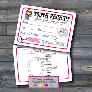 Tooth Fairy Receipt ~ With 4 different color themes, Tooth Fairy Certificate, Tooth Fairy accessories.