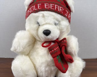 Jingle Bear Vintage 1980's Weinstocks Plush White Teddy Bear With