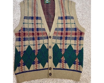ヴィンテージ ジャンツェン アーガイルチェック柄セーターベスト メンズ ラージ タングリーン アメリカ製 ニット