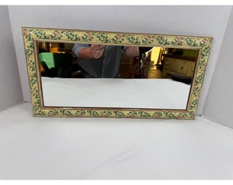 Specchio da parete vintage con motivo floreale, finiture dorate, rose rosa, cornice rettangolare in legno 20x10