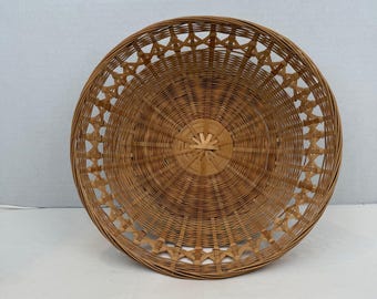 Vintage geweven bamboe ronde mand boho raster fruit- en broodschaal 11,5 inch