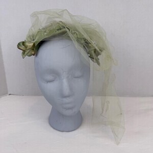 Vintage Hat Shimmer Sage Green/Olive Green Satin Bow Veiled‎ P1260114__01297.1761760154.JPG?c=2 main image 3