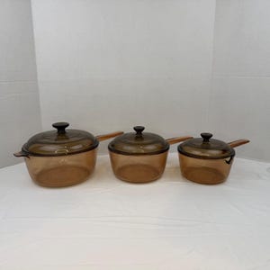 Visions by Corning Amber Glass Saucepan Set 3pc with Lids V-2.5-B V-1.5-B V-1-B