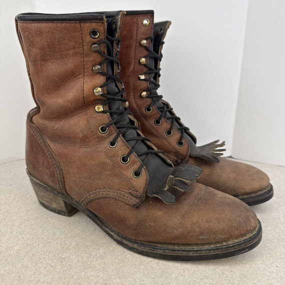 VINTAGE DURANGO PACKER BOOTS Vintage Durango Leather PACKER Western BOOTS Brown Lace up  main image 2