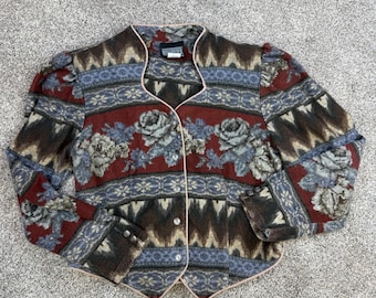 Vintage Roughrider by Circle T Western Floral Tapestry Jacket Medium USA
