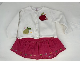 VTHEODOZIO Y2K 2000's Gymboree Girls 3T White Apple Cardigan Corduroy Skirt Set