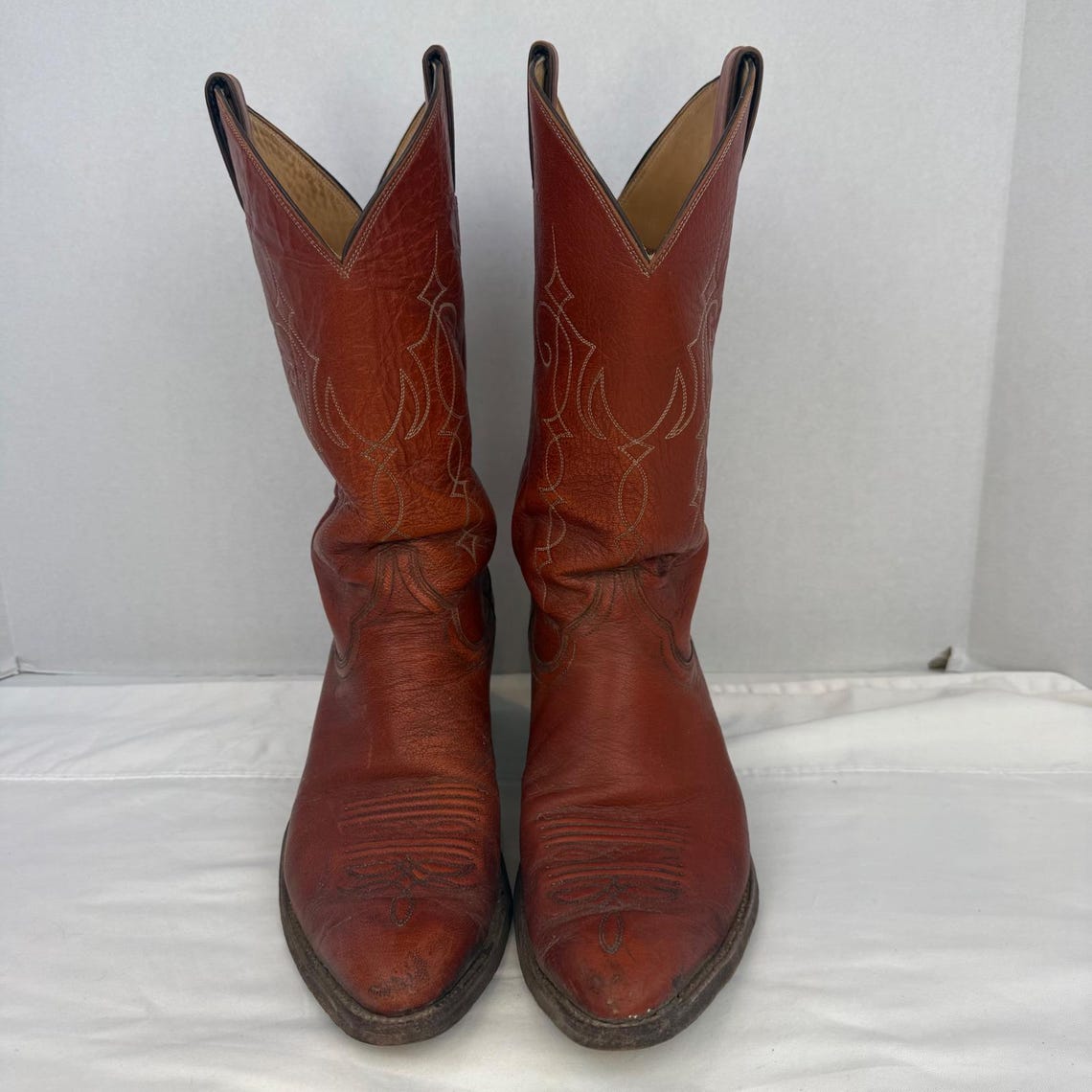 Justin Vintage Mens Cowboy Boots Reddish Brown Leather Western Pointed Toe 9D, foto 3 di 5