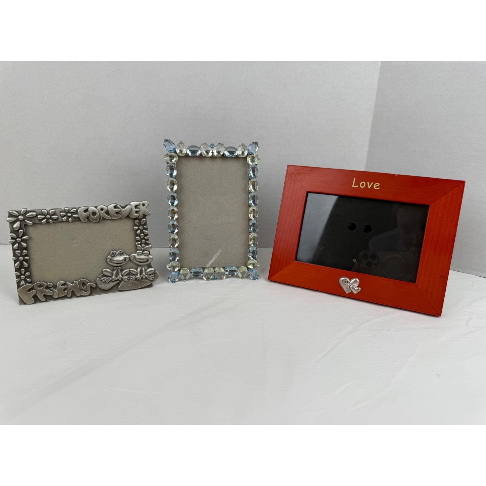 Lot of 3 Y2K Picture Frames Forever Friends Frog Crystal Red Love