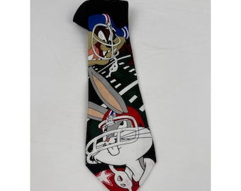 Vintage 90's Looney Tunes Mania Football Tie Bugs Bunny Tasmanian Devil Mens