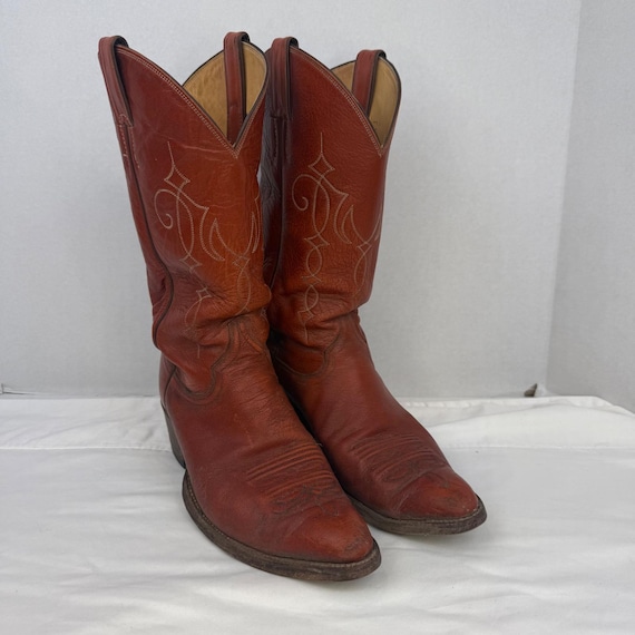 Justin Vintage Mens Cowboy Boots Reddish Brown Leather Western Pointed Toe 9D