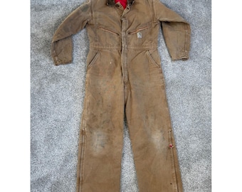 ¿Mono vintage Carhartt para hombre, color marrón, con forro acolchado de lona, cuello de pana, talla estadounidense?