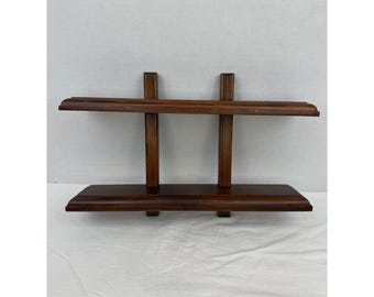 Vintage Country Cottage Granny Dark Wood 2 Tier Wall Shelf Display Rustic Brown