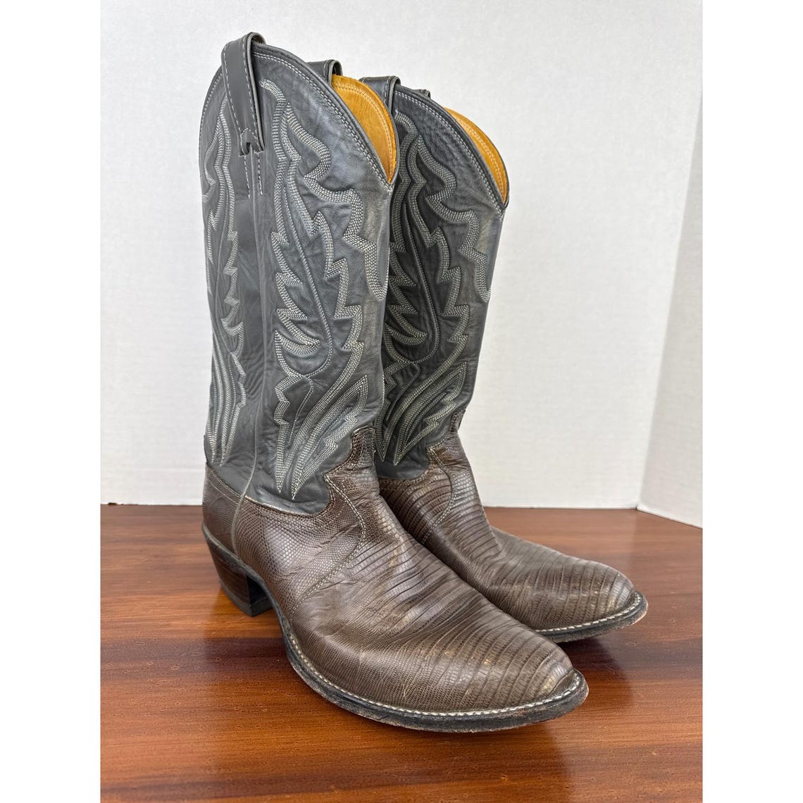 Justin Mens Brown Lizard Skin Grey Leather Western Cowboy Boots 8327 Size 9.5 EE, photo 1 of 5