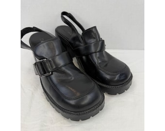 Vintage Y2K Svarta Chunky Goth Whimsy Platå Slingback Spänne Klackskor Dam 10