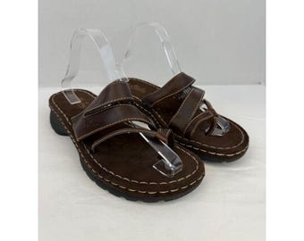 Self Esteem Cyndi Brown Multi Strap Toe Loop Wedge Platform Sandals Womens 10