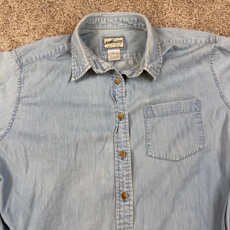 Koszula męska Pendleton Originals z niebieskiej bawełny, dżinsu, zapinana na guziki, rozmiar L zdjęcie 3