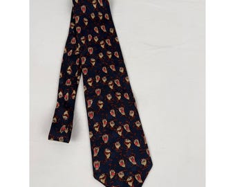 Vintage 90's Looney Tunes Mania Tasmanian Devil Taz Navy Blue Silk Necktie Tie