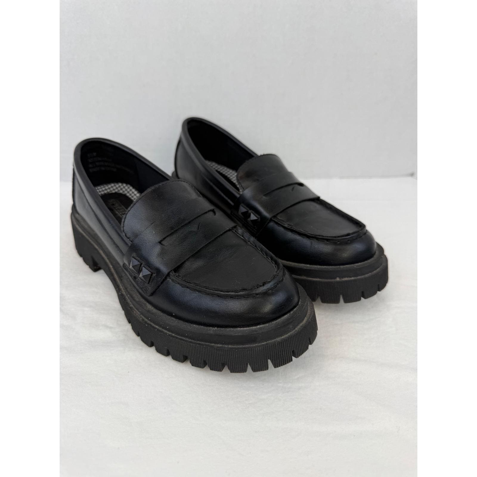 Seychelles Hank Black Lug Sole Penny Loafers Chunky Platform