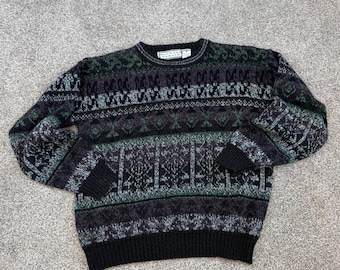 Michael Gerald Vintage Herren Grandpa Rundhalspullover Multi Muster Stricken M