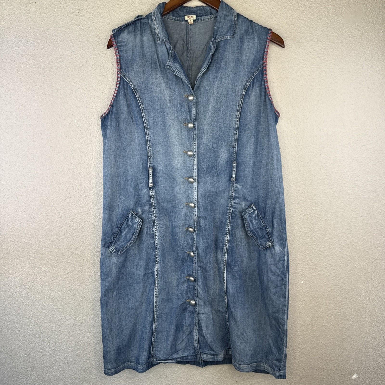 Vintage Womens Reba Denim Jean Western Tank Top Dress Size L