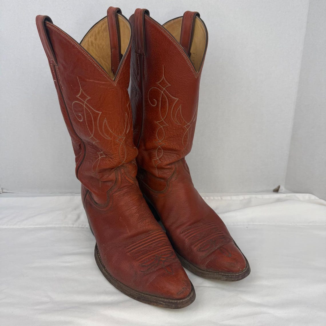 Justin Vintage Mens Cowboy Boots Reddish Brown Leather Western Pointed Toe 9D, foto 2 di 5